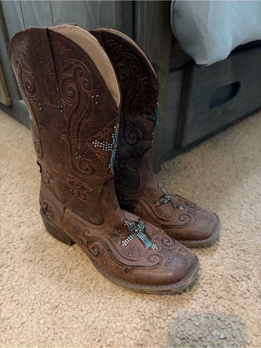 Brown Western Cowboy Boots with Turquoise Detail Women’s Size